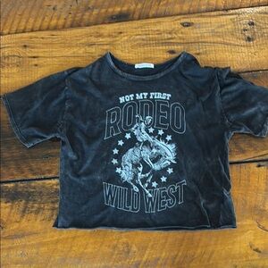 Women’s black washed Not My First Rodeo Wild West crop tshirt Medium